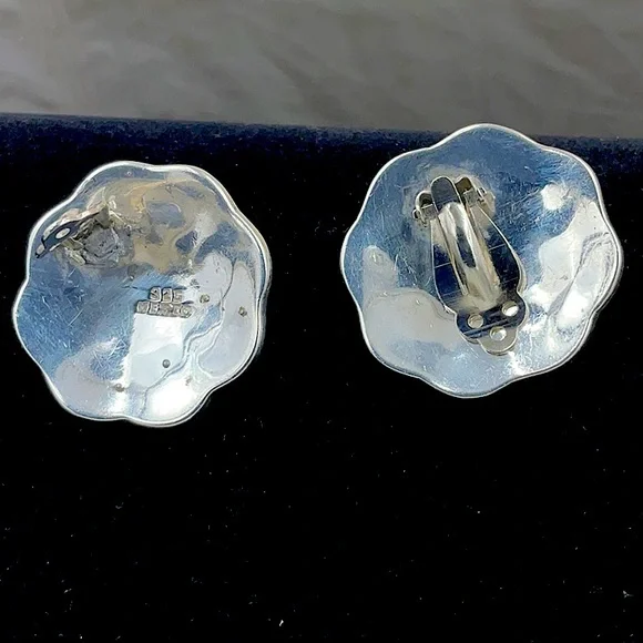 Vtg. Sterling Silver Onyx Clip On Earrings (925) Mexico - Picture 6 of 6